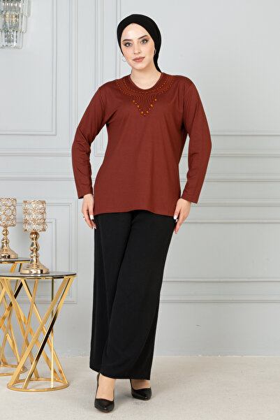 nacar çarşı Women's Orange Mother Combed Cotton Blouse