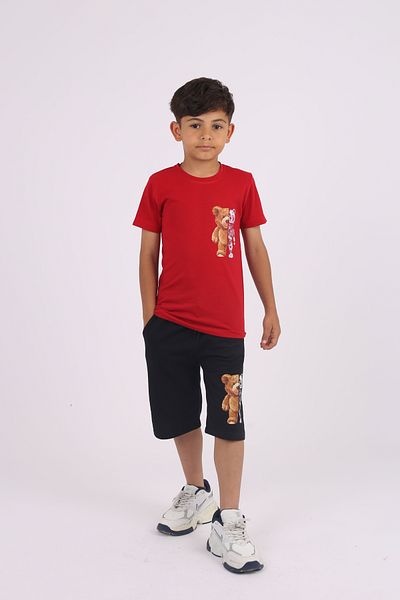 çiko kids Robotic Teddy Bear Printed Bicycle Collar 100% Cotton Bottom-Top Set