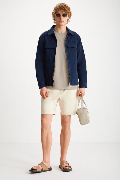 GRIMELANGE Benny Men's Double Pocket Zippered Navy Blue Jacket