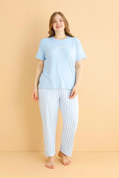 MEBA Set de pijamale cu mânecă scurtă pentru femei, albastru Lycra Milan, mărime mare /17