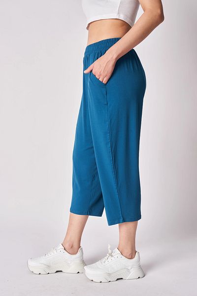 defys Women's Elastic Waist Stitching Detailed Baggy Trousers
