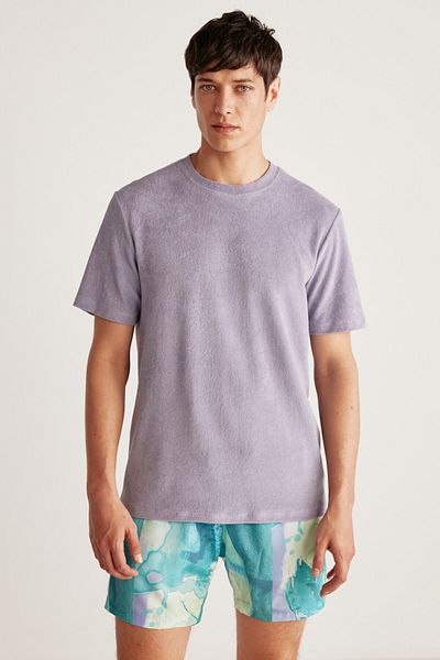 GRIMELANGE Javed Towel Regular Purple T-shirt