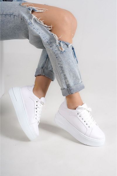 Papuçlarım Dakota White Matte Leather Women's Sneakers