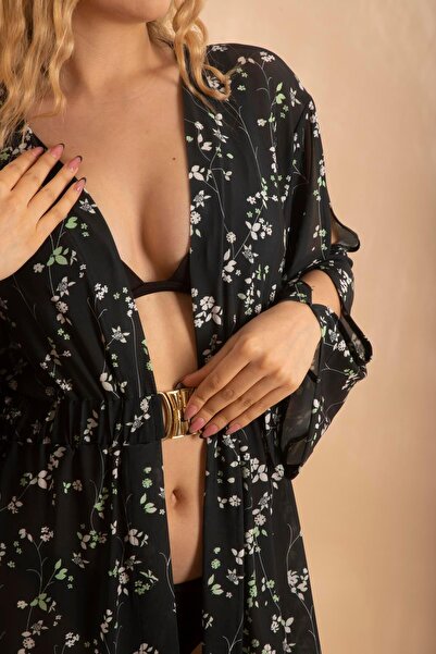 Bonitas Beachwear Μαύρη Λευκή Πόρπη Pareo - Bnts-23005