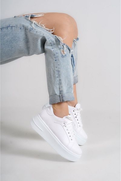 Papuçlarım Dakota White Matte Leather Women's Sneakers