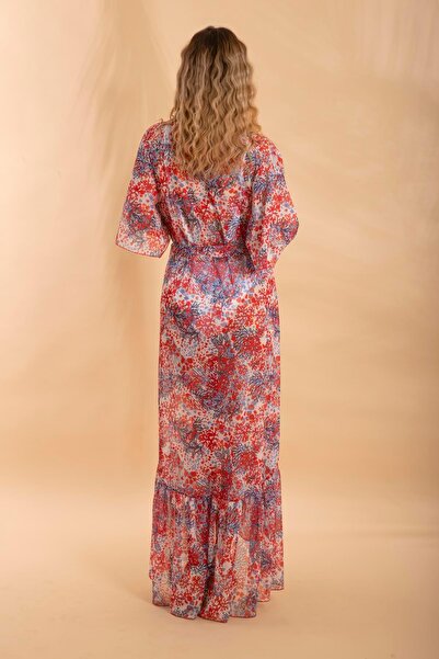 Bonitas Beachwear Eteği Büzgülü Pareo Kırmızı/lacivert Bnts-23006