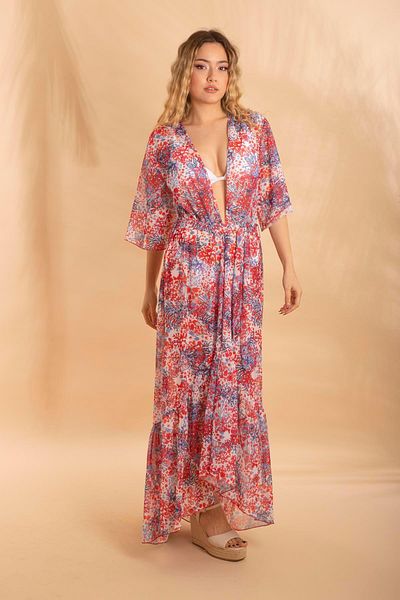 Bonitas Beachwear Gathered Skirt Pareo Red/dark blue Bnts-23006