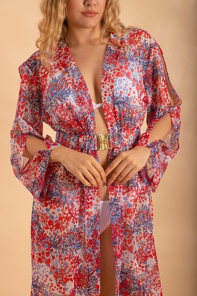 Bonitas Beachwear Pareo with Buckle Red/Navy Blue Bnts-23005