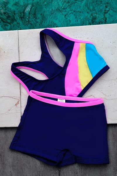 Eke Tekstil Navy Blue Color Girl's Swimmer Bottom-Top Suit Swimsuit