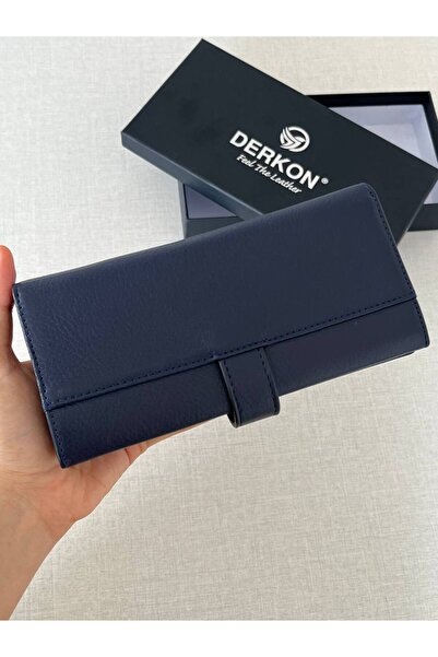 DERKON Genuine Leather Gentle Women's Wallet Navy Color