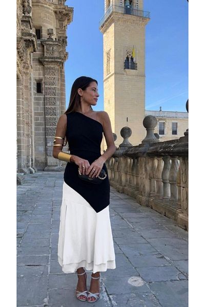 Markano Diver Fabric Double Color One Shoulder Dress