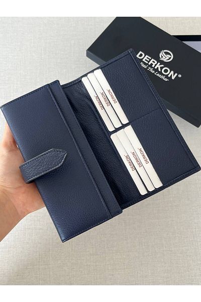 DERKON Genuine Leather Gentle Women's Wallet Navy Color