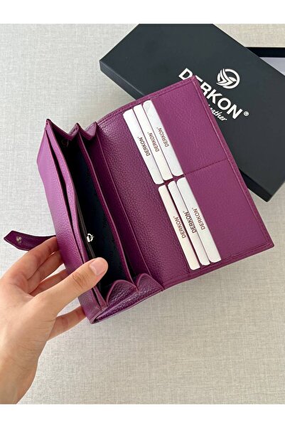 DERKON Genuine Leather Gentle Women's Purple Color Wallet