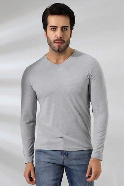 Endies Tricou compact din bumbac pieptănat Lycra cu mânecă lungă și decolteu în V 19648 Grimelange