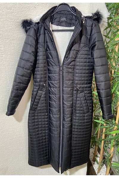 VETRE Plus Size Double Quilted Black Coat 1051