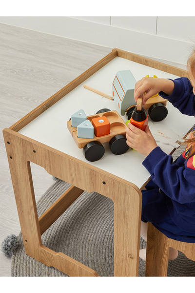 Minera Martı 4-6 Yaş Ahşap Montessori Aktivite Oyun Çalışma Masa ve Sandalye Seti (1 masa+1 Sandalye)