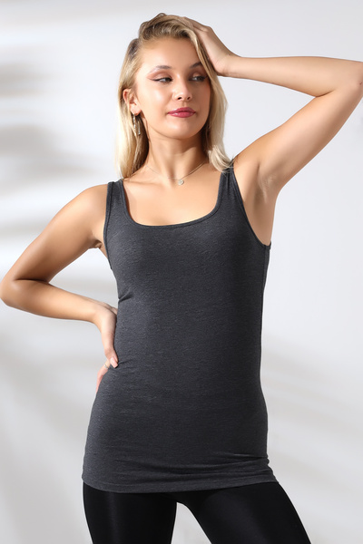 Endies Kadın Karyokalı Uzun Basic Pamuklu Esnek Atlet 19055 KOYU ANTRASİTMELANJ