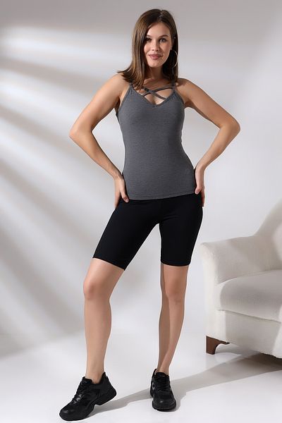 Endies Cotton Jersey Compact Flexible Singlet 19093 Dark Anthracithmelange with Front and Back Piping Strap
