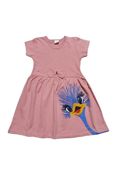 neocotton Rochie din bumbac pieptănat cu mânecă scurtă, cu imprimeu Curious Bird