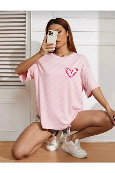 mercoledi Tricou Salas supradimensionat pentru femei cu imprimeu Tiny Heart