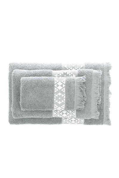 Green Black Hereke 3-Piece Towel Set 100% Cotton Jacquard Cream Bordered Light Gray