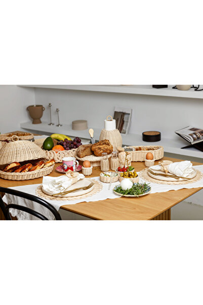 Maison Avf Bohemian Rattan Bamboo Fan - Wicker Presentation and Presentation Serving Stand