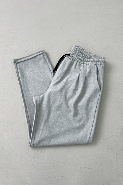 He Brand Men's Gray Boyfriend Fabric Trousers Relaxed Fit Pleated Double Leg Jogger