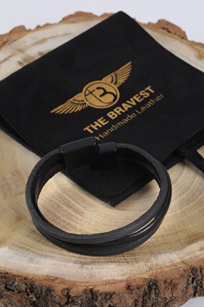 MRHERO Mh003 Erkek Siyah Kırma Üçlü El Yapımı %100 Hakiki Deri Bileklik