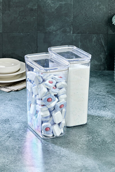 Milenay Tablet Detergent Crystal Storage Container, 3000ml Volume, Airtight Vacuum Lid, Sticker Gift