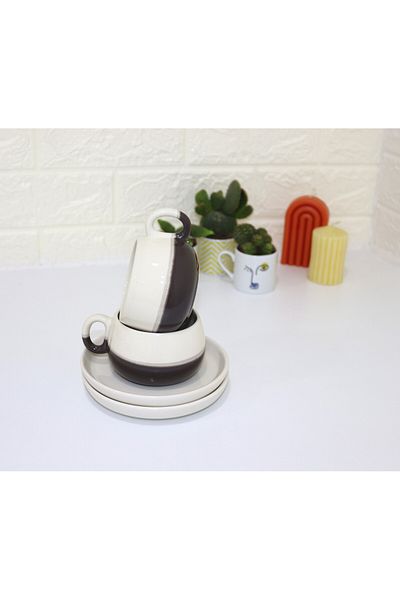 COOKCASE مجموعة من 6 أكواب بلون أنثراسايت - قهوة تركية إسبرسو مصنوعة يدويًا