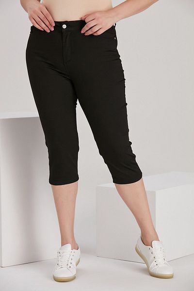 RMG Plus Size Black Cotton Capri