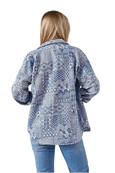 Cassime Γυναικείο πουκάμισο σε γαλάζιο έθνικ σχέδιο