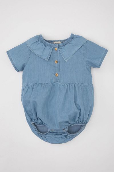 DeFacto Short Sleeve Jean Jumpsuit and Pantyhose 2 Pieces Set for Newborn Baby Girl - C2669a524sm