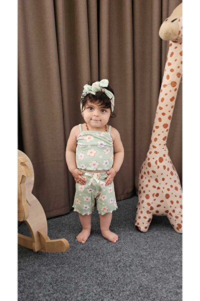 ALYA fırfırlı crop şort bandana çorap takım bebek çocuk