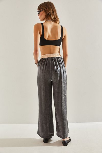 Bianco Lucci Palazzo-Hose für Damen mit hoher Taille, Jacquard und Seil-Detail zum Binden -60251119