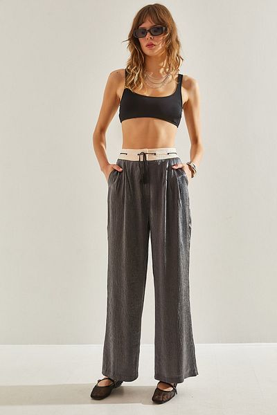 Bianco Lucci Palazzo-Hose für Damen mit hoher Taille, Jacquard und Seil-Detail zum Binden -60251119