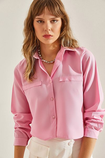 Bianco Lucci Poplin Shirt - Long Sleeve, Ornamental Pocket Detail, Women -60251115