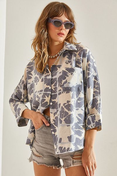 Bianco Lucci Patterned Viscose Oversize Women's Shirt - Single Pocket60251142