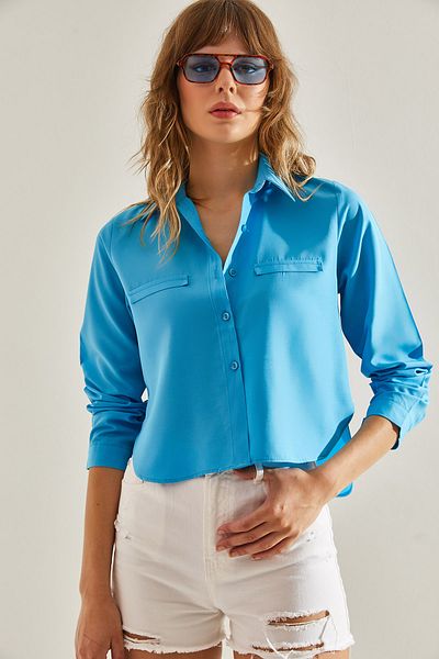 Bianco Lucci Long Sleeve Shirt with Poplin Fabric - Ornamental Pocket Detail60251115