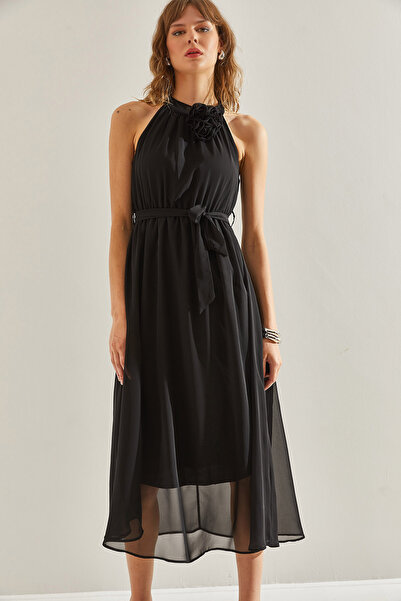 Bianco Lucci Mobilní dámské šifonové šaty s květinovým vzorem – elastický pas, doplňky60251137