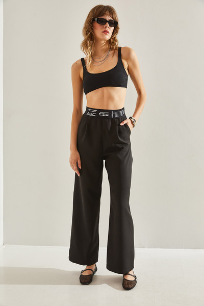 Bianco Lucci Γυναικείο Παντελόνι Palazzo - Ελαστική μέση, Λεπτομέρεια τσέπης, Κρυφό φερμουάρ60251152