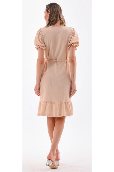 DEVRİMAY TEKSTİL Rochie de vară pentru femei, cu mâneci cu bule, cu decolteu în V, crem