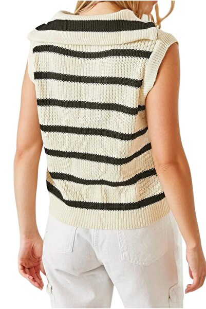 Cassime Turtleneck Zippered Knitwear Striped Women's Sweater