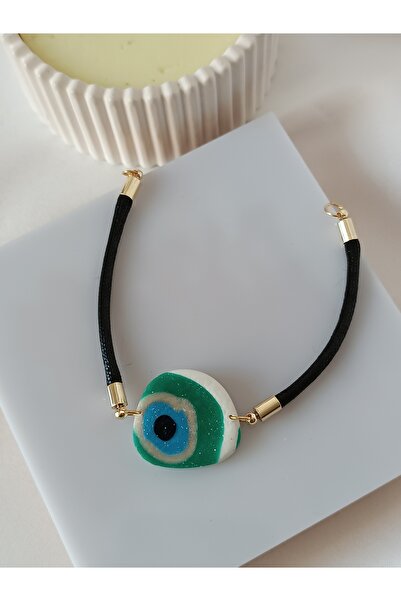 La fee aksesuar Yeşil Nazar Boncuklu Polimer Kil El Yapımı Özel Tasarım Bileklik