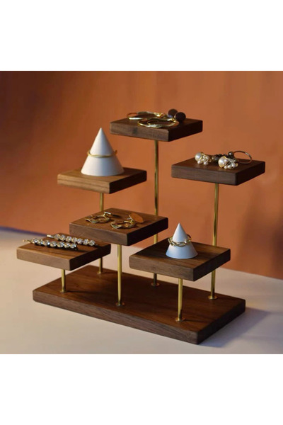 Tiydem حامل عرض المجوهرات الخشبي، منصة عرض مكونة من 6 طبقات، حامل عرض خاتم القرط