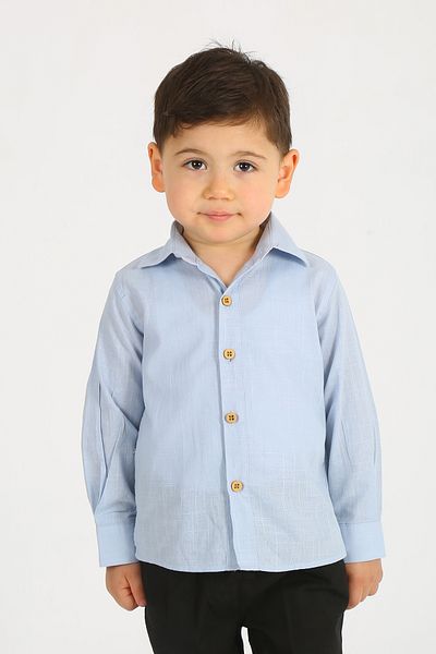 SAMSA Boy's Blue Shirt - Easy Iron, Long Sleeve, Linen 100% Cotton