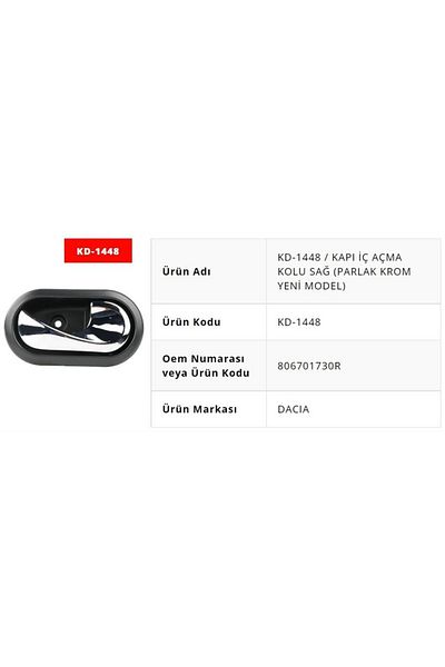 Kaya Sag Bright Chrome Ym Dacia Logan - Door Internal Opening Handle 806701730 R