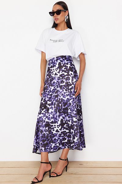Trendyol Collection Maxi hosszúságú lila mintás szőtt szoknya - TWOSS24ET00226