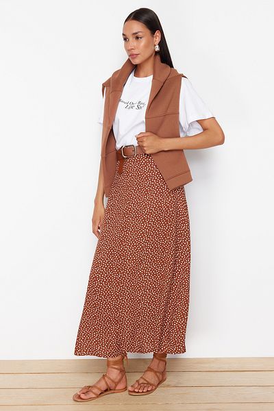 Trendyol Modest Brauner Glockenrock mit Tupfenmuster - TCTSS22EE0006
