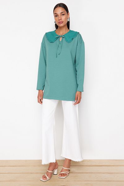 Trendyol Modest Knitted Tunic - Mint, Oversize Baby Collar, TCTSS24UK00040